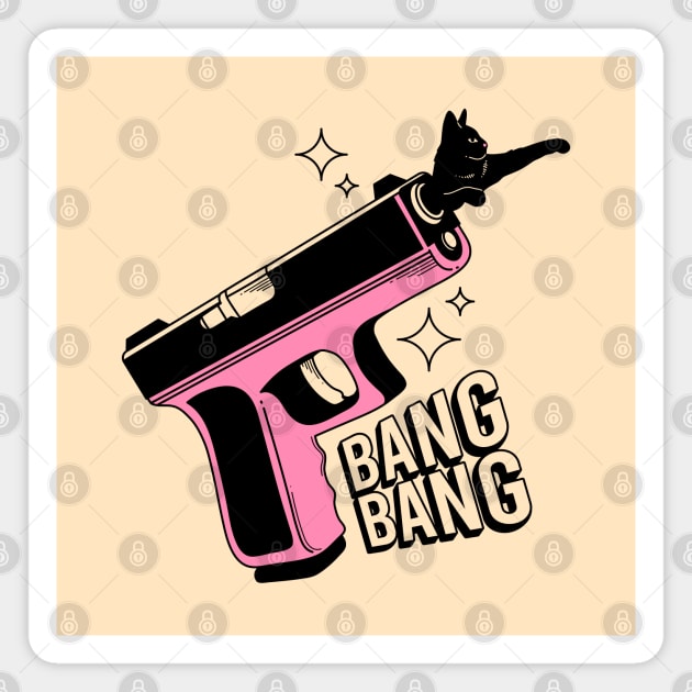 Bang Bang Black Cat in beige Magnet by The Charcoal Cat Co.